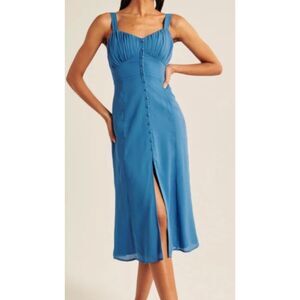 ✨ ABERCROMBIE & FITCH Blue Emerson Ruched Midi Dress Size MP ✨